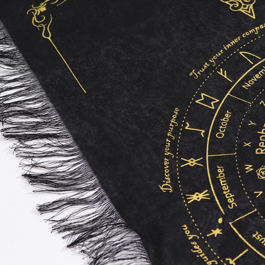 Tela de adivinación con péndulo de bruja antigua - Rostro del Sol - Negro y Oro