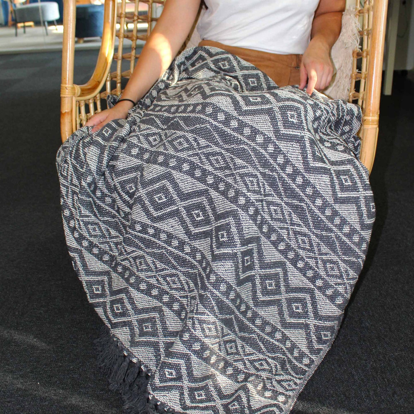 Mantas Boho Confort - Gris Geométrico