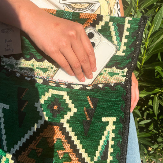 Bolso bandolera Kilim verde esmeralda