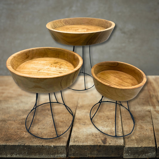 Cuencos de Madera de Teca Elevados