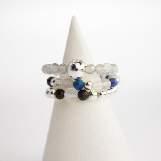 Conjunto de anillos con gema de espíritu ninfa - Auroras boreales