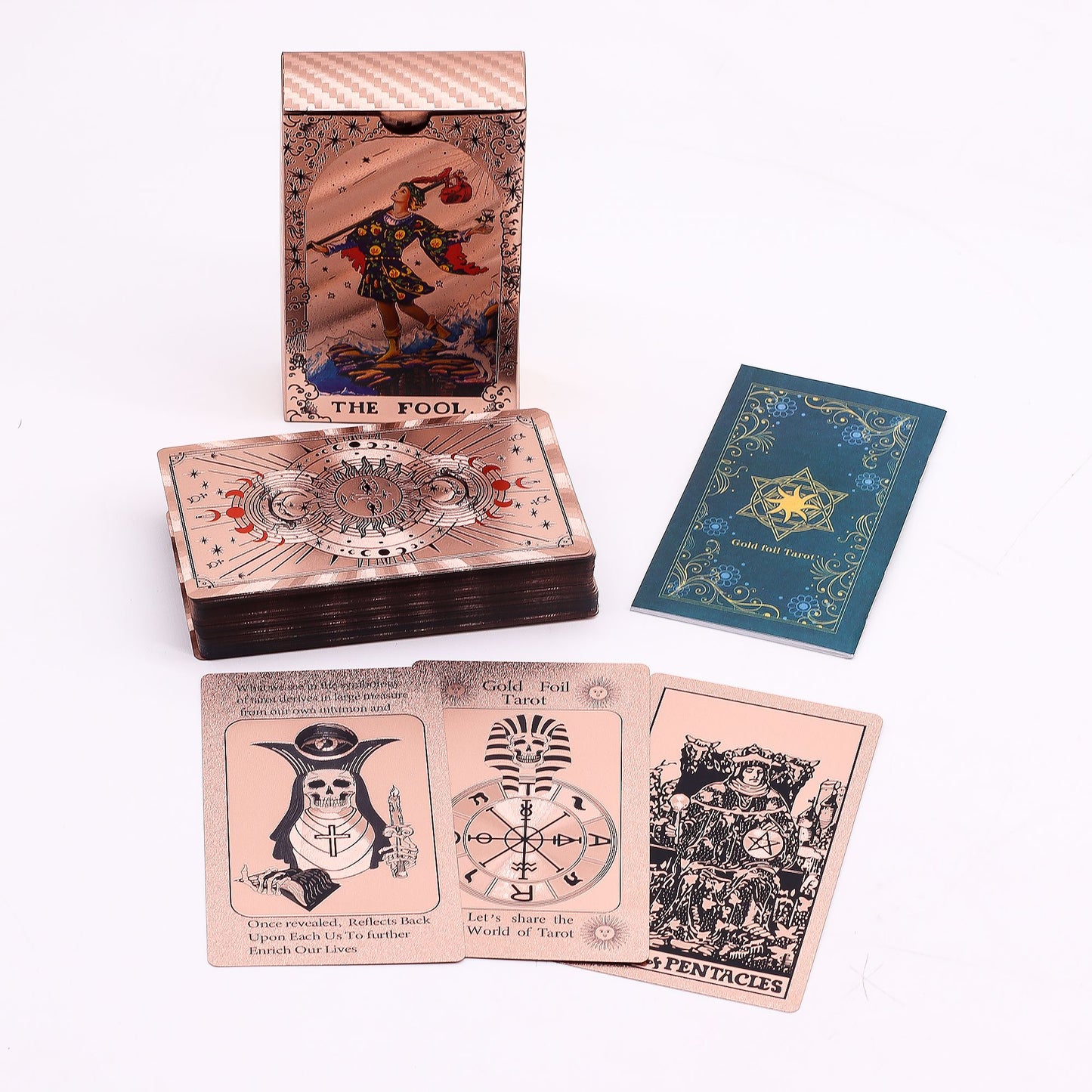 Set de cartas de Tarot con foil en oro rosa - Fase lunar - con folleto