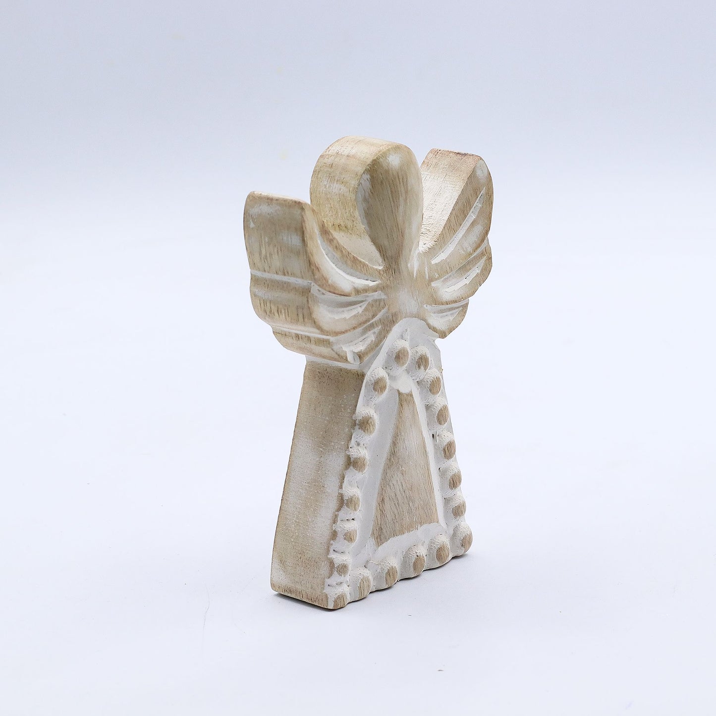 Ángel de madera de mango - lavado blanco