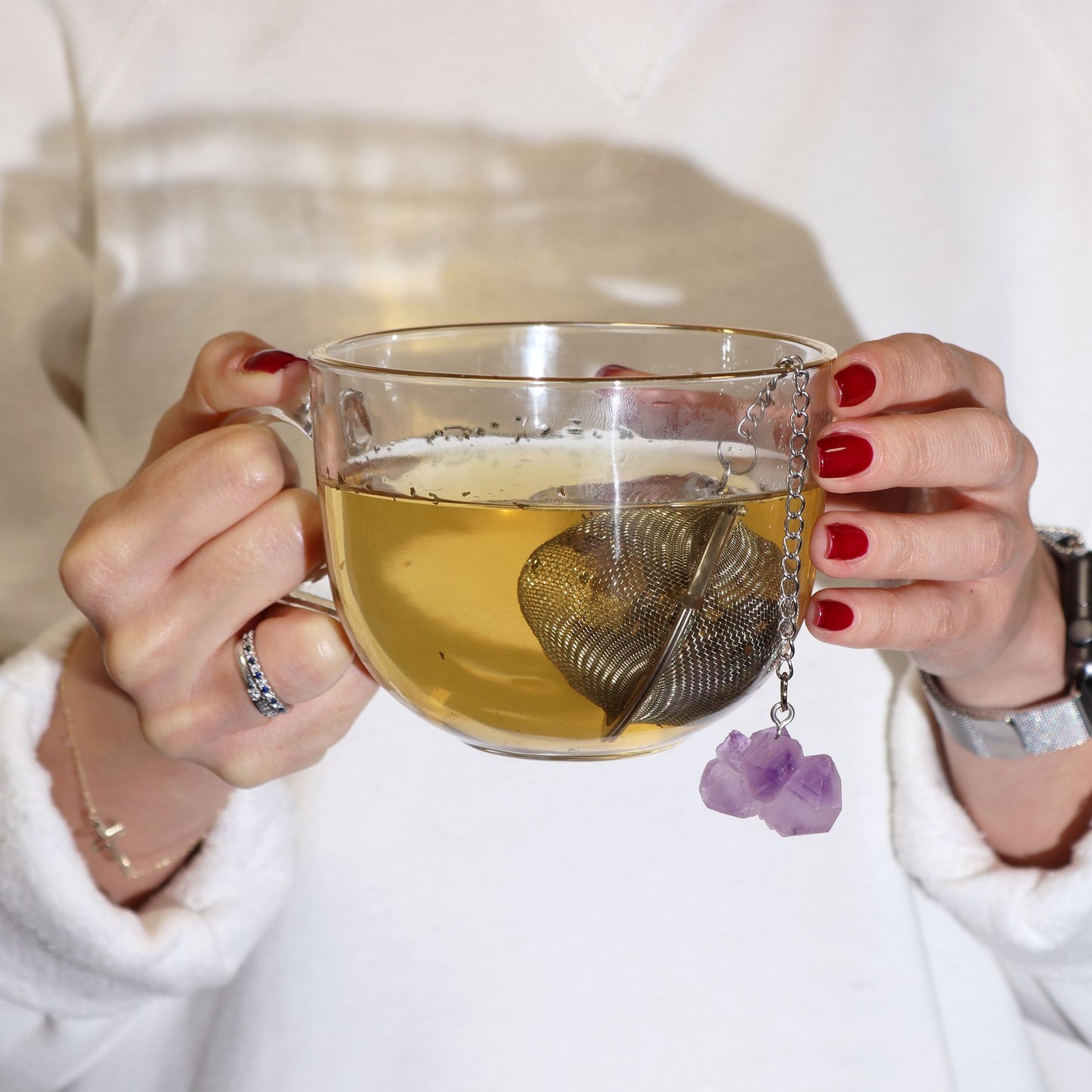 Colador de té de piedras preciosas de cristal crudo - Jaspe rojo