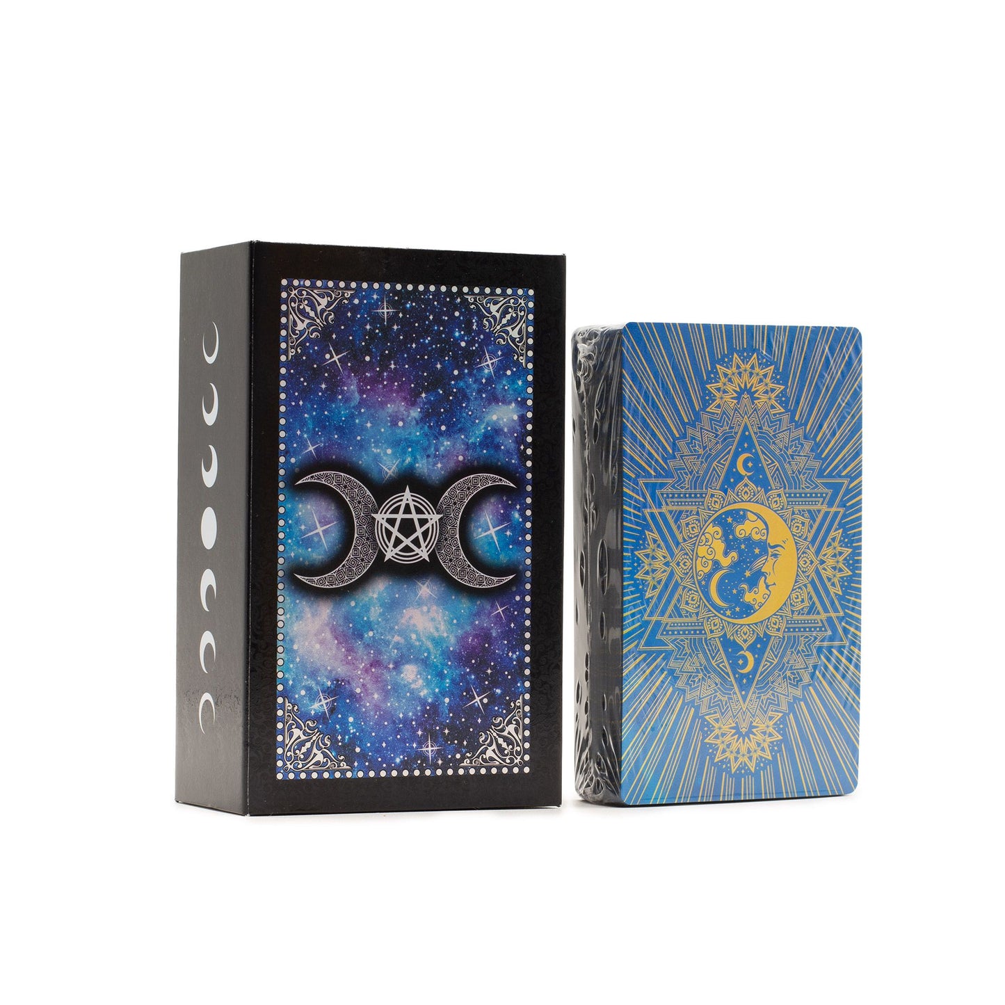 Conjunto de cartas de Tarot con lámina azul - Cara de la Luna - con folleto