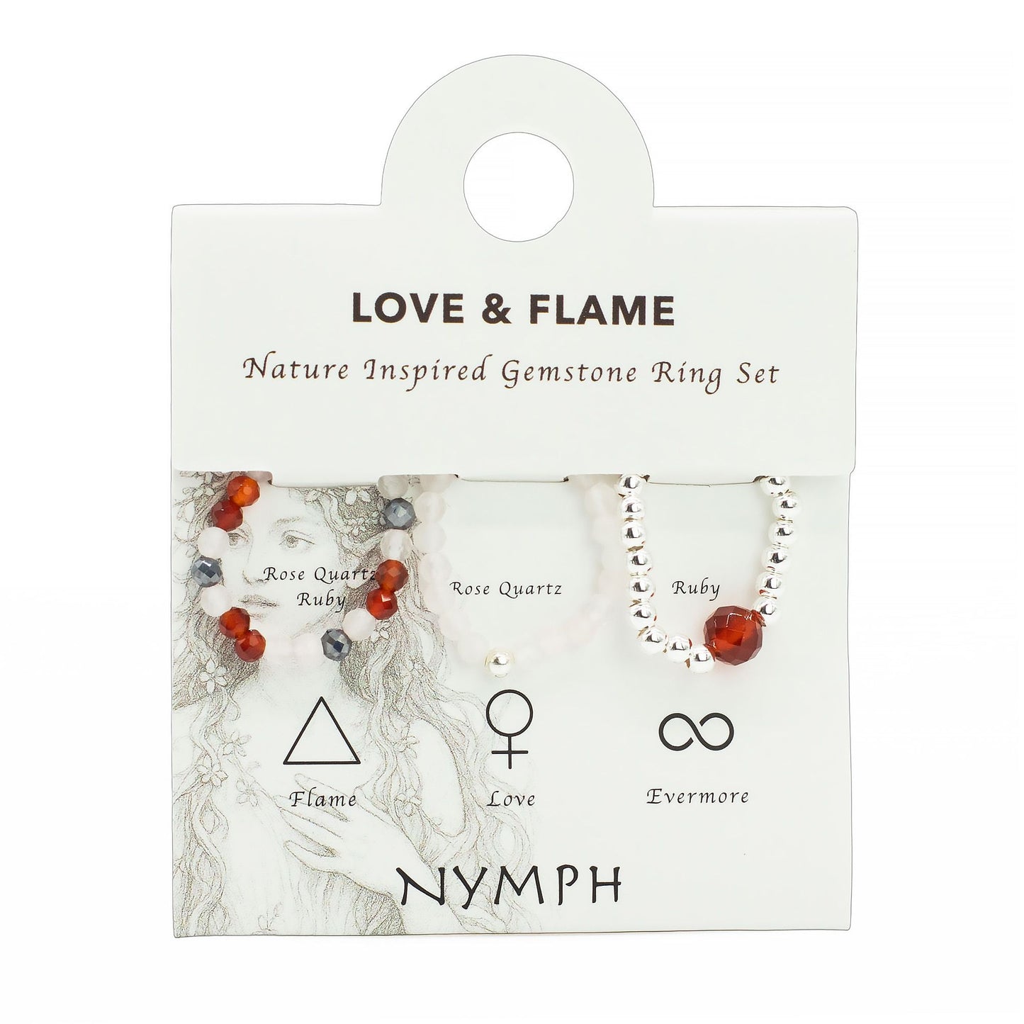 Conjunto de anillos de gema del espíritu ninfa - Amor y Fuego