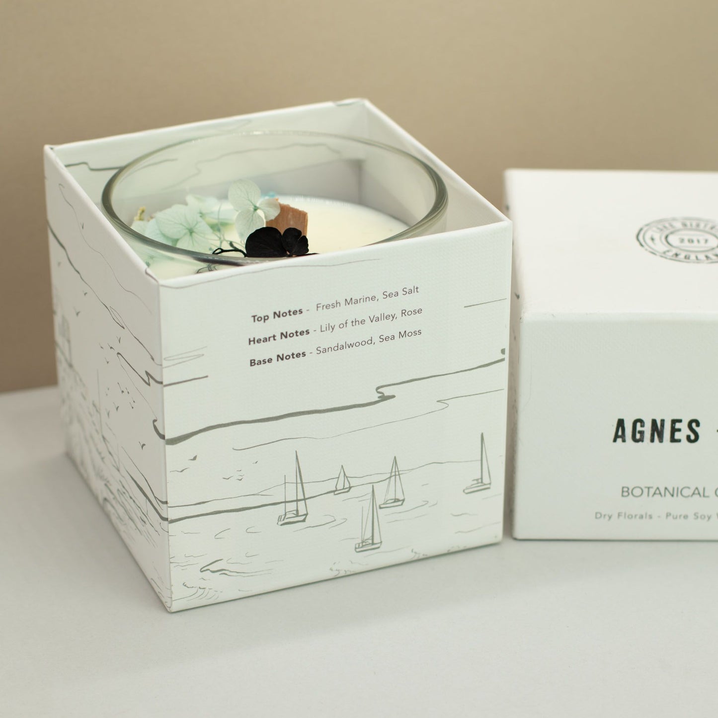 Vela de Cera de Soja Botánica Agnes + Cat - Sal marina y musgo