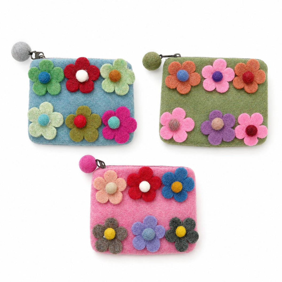 Estuches con cremallera de fieltro con flores (3 surtidos)