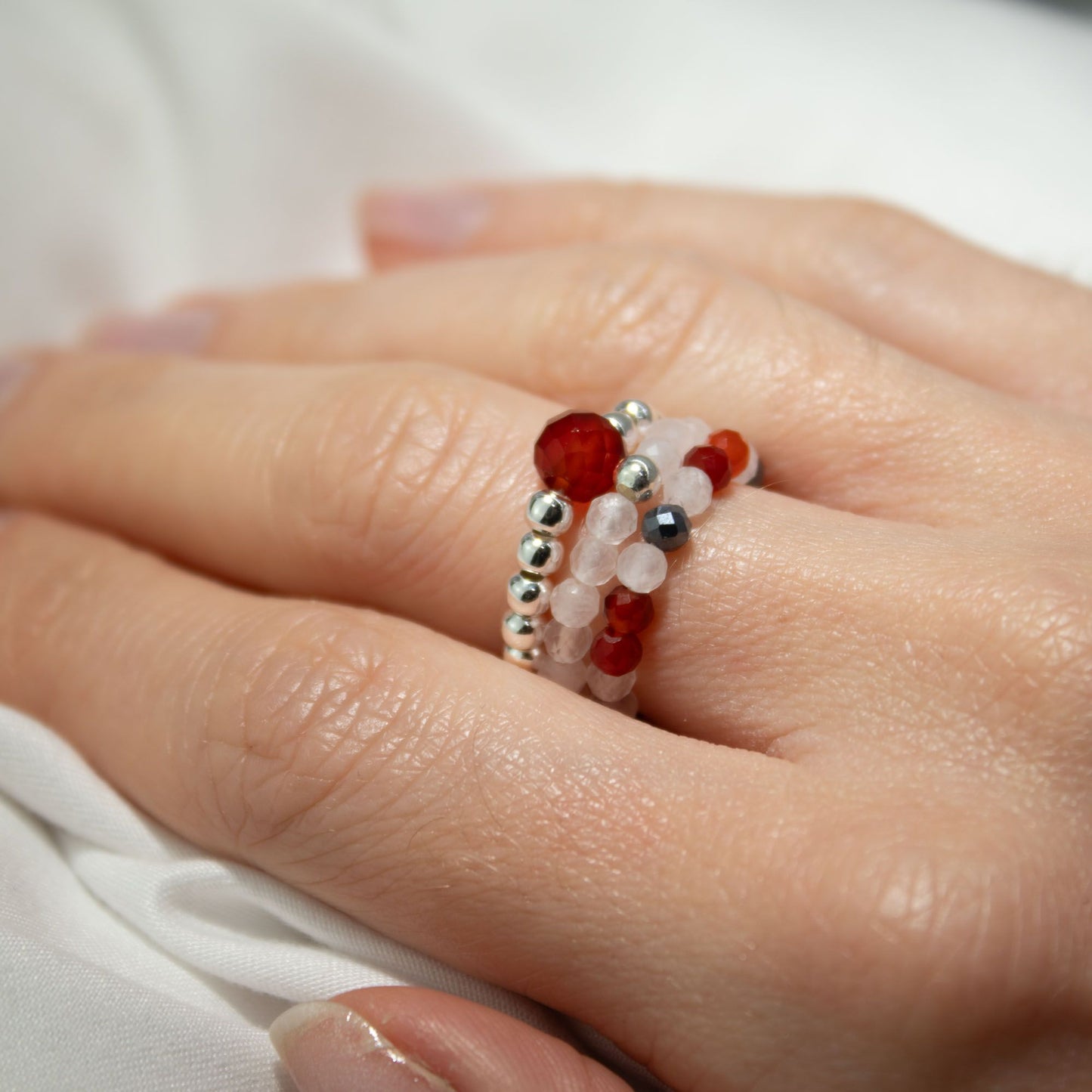 Conjunto de anillos de gema del espíritu ninfa - Amor y Fuego