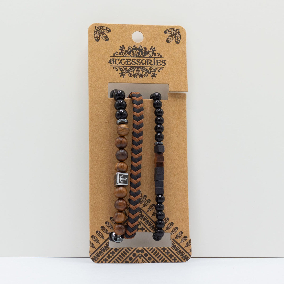 Set de Pulseras para Hombre - Negro y Tostado