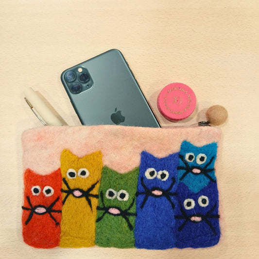 Grupo de Gatos Curiosos Monedero de fieltro - (3 colores surtidos)