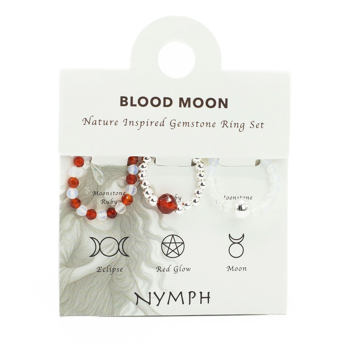 Conjunto de anillos de gema de ninfa - Luna de sangre