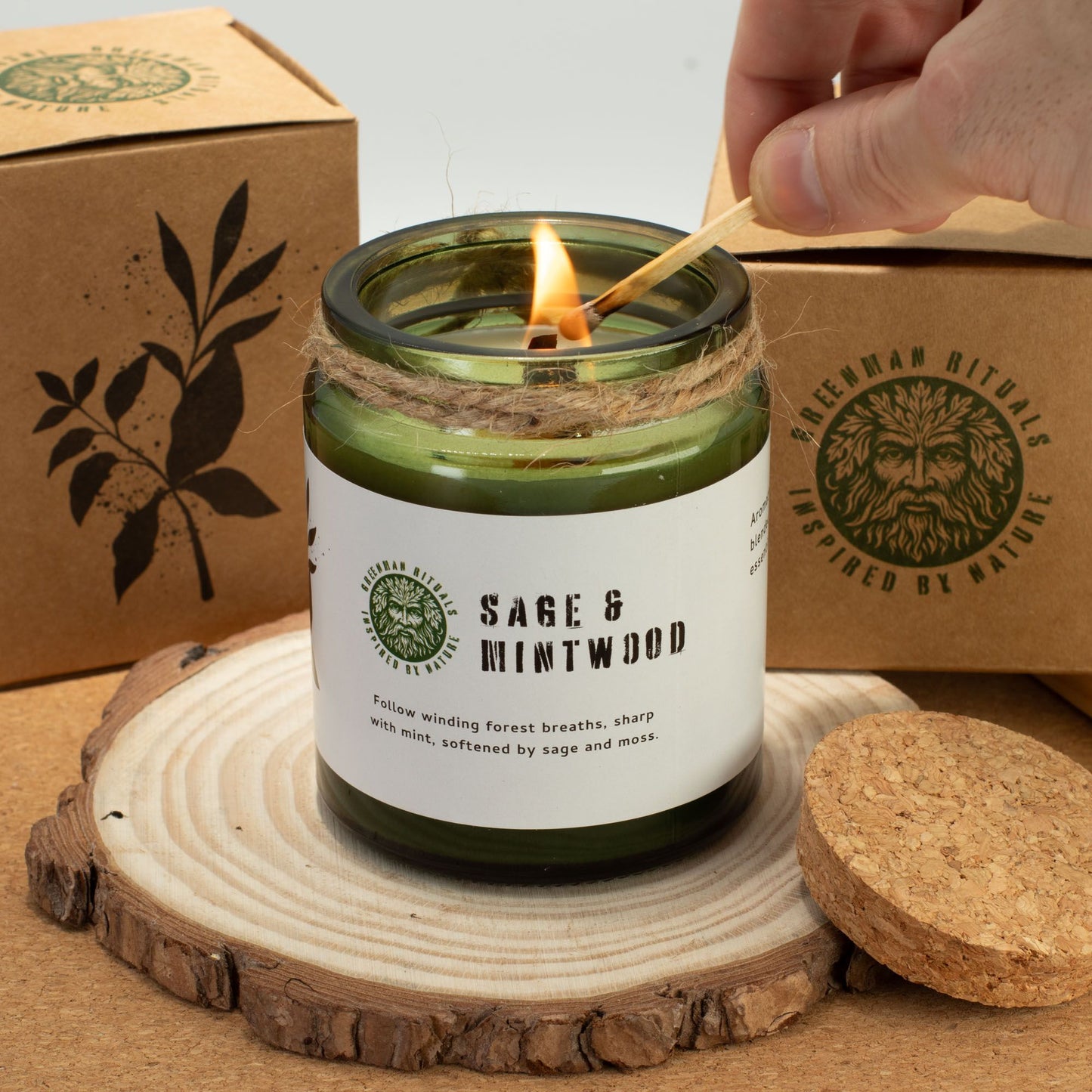 Vela de soja Greenman Woodwick - Esencia del Bosque