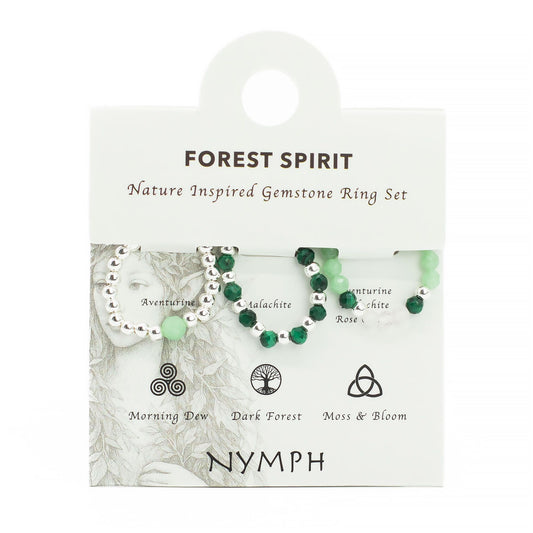 Conjunto de anillos con gema de espíritu ninfa - Espíritu del Bosque