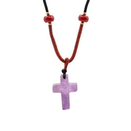Collar de cuerda Colgante de Piedra Preciosa - Cruz de Amatista