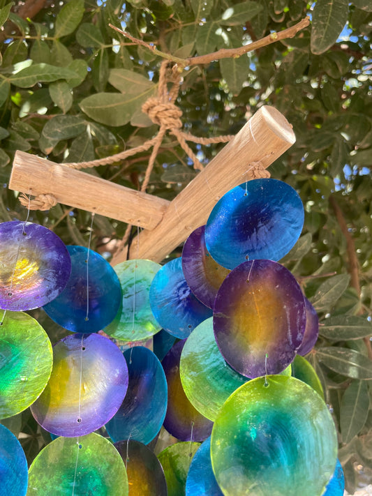 Carillón de madera - Cruz - Verde y morado