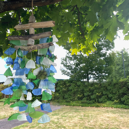 Carrillón de vidrio reciclado - Verde / Blanco / Azul