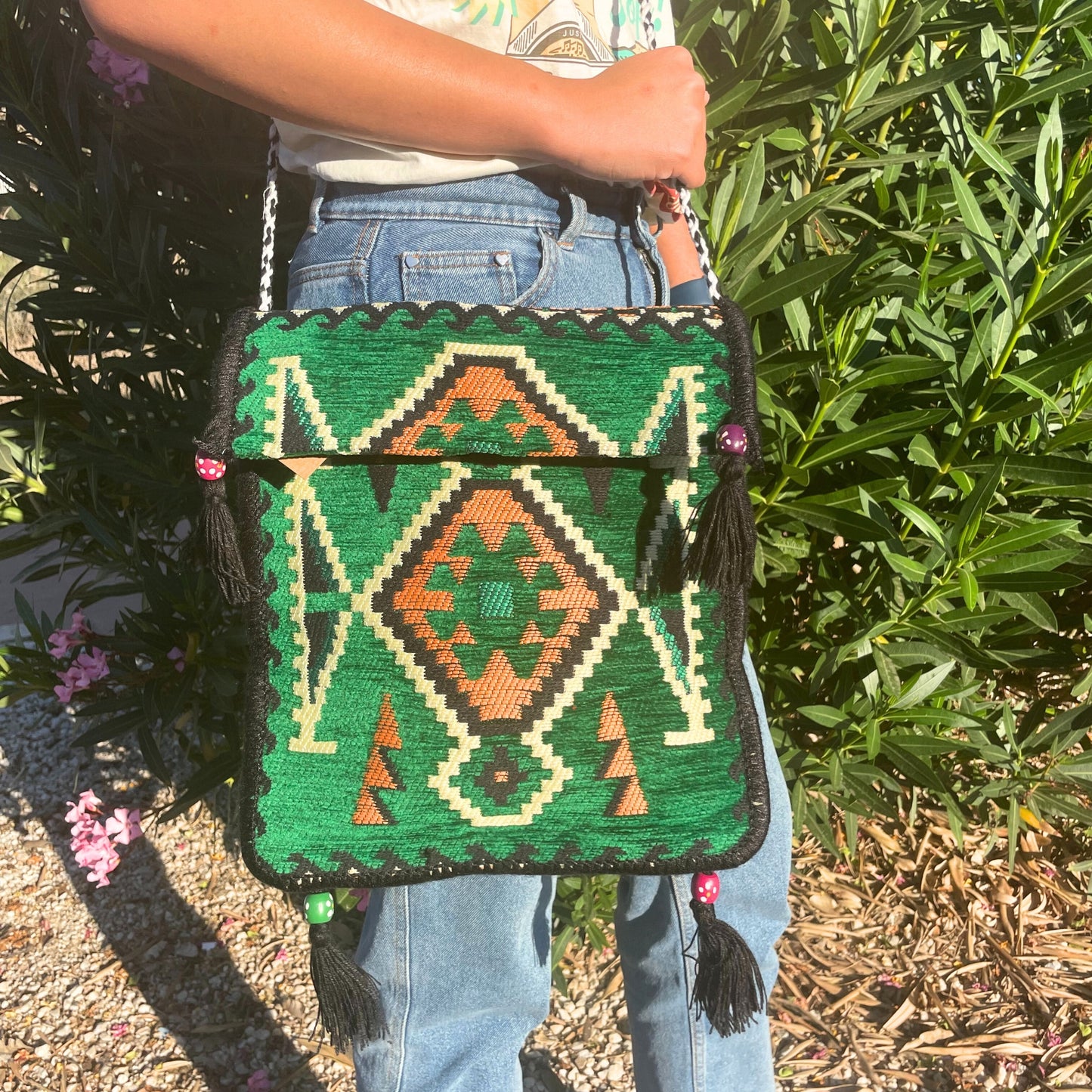 Bolso bandolera  Kilim verde esmeralda
