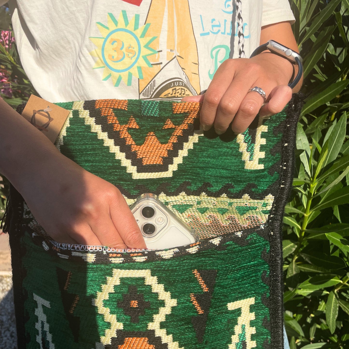 Bolso bandolera  Kilim verde esmeralda
