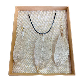 Conjunto de collar y aretes - Hoja de valor - Plata
