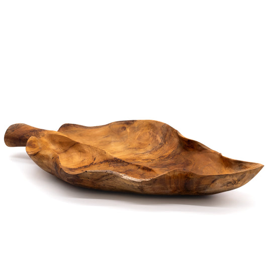 Frutero grande de madera de teca en forma de hoja - 40x24x5cm